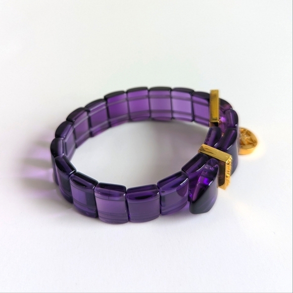 Rustic Cuff Amethyst/ Pink Stretchy Bracelet Set Buckle Motif, Shamballa Crystal - Picture 6 of 13